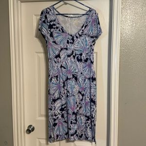 Lilly Pulitzer malin midi dress in deep sea navy, “shells bells”